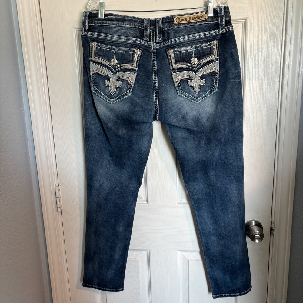 Rock Revival Western Y-2K inspired Yana Ankle Skinny Jeans Embroidered Size 33 - Picture 2 of 16